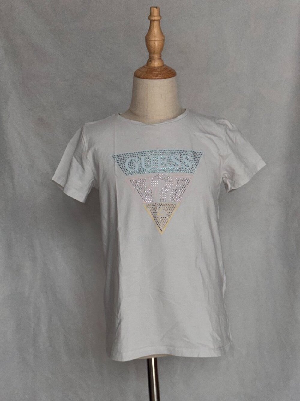 Guess White Rhinestone Logo T-Shirt — Size 12